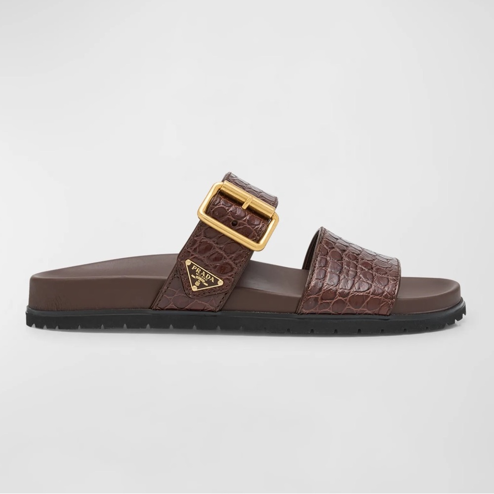 PRADA Croco Buckle Dual-Band Comfort Sandals
